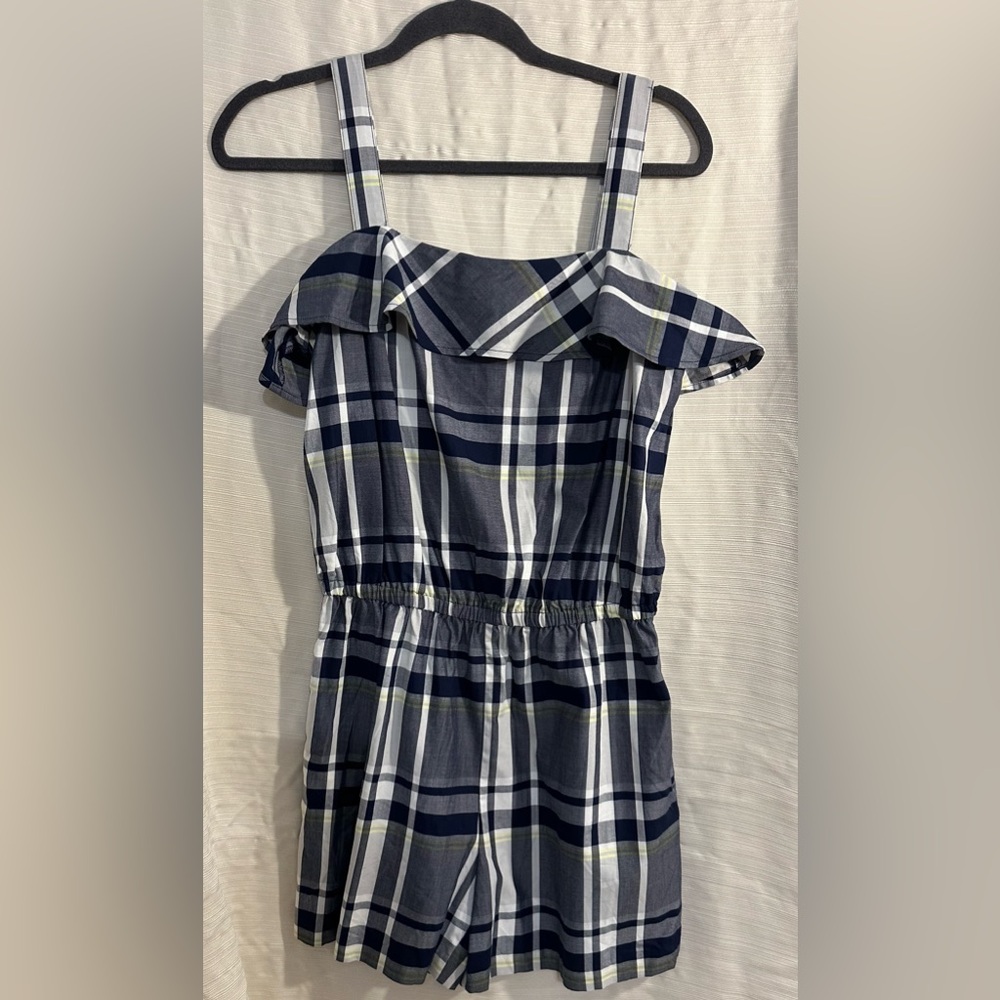 Banana Republic Plaid Romper - Navy and White